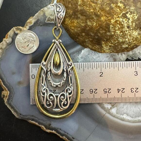 Carolyn Pollack Sterling & Brass Decorated Teardrop Enhancer Pendant For Women - Picture 9 of 10